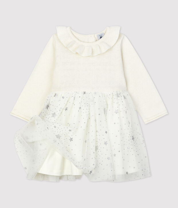 Robe en tricot b&eacute;b&eacute; blanc/gris