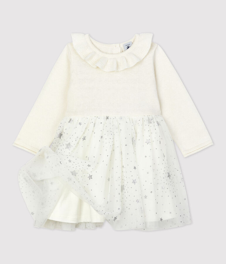 Robe en tricot b&eacute;b&eacute; blanc/gris