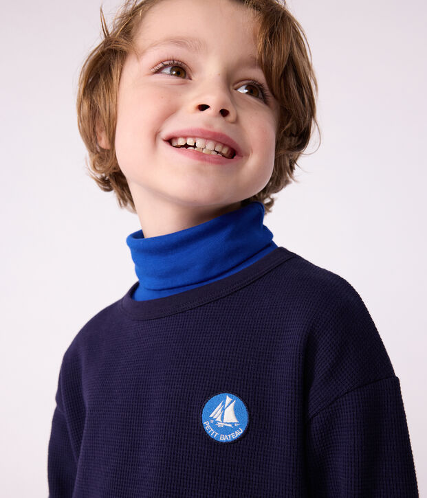 Tee-shirt enfant manches longues en coton uni bleu