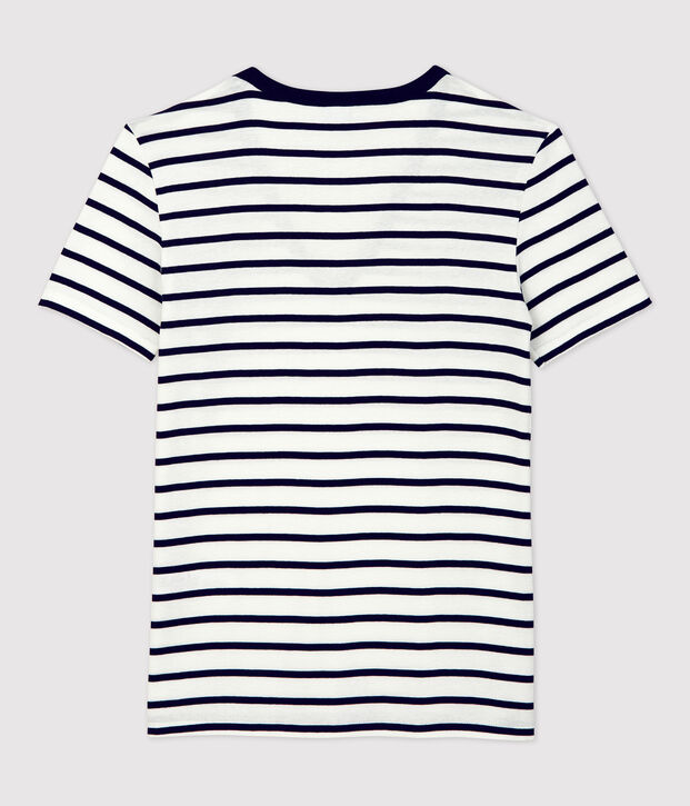 Tee-shirt L'ICONIQUE col V en coton Femme blanc/bleu
