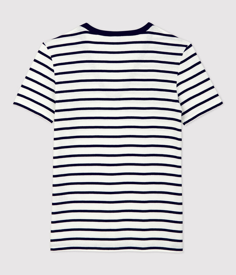 Tee-shirt L'ICONIQUE col V en coton Femme blanc MARSHMALLOW/bleu SMOKING