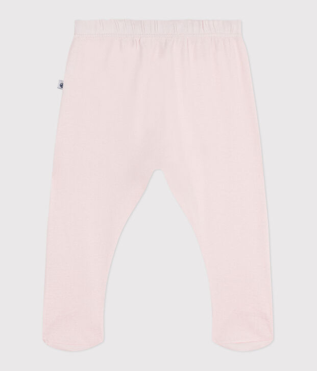 Pantalon &agrave; pied naissance en coton uni rose clair