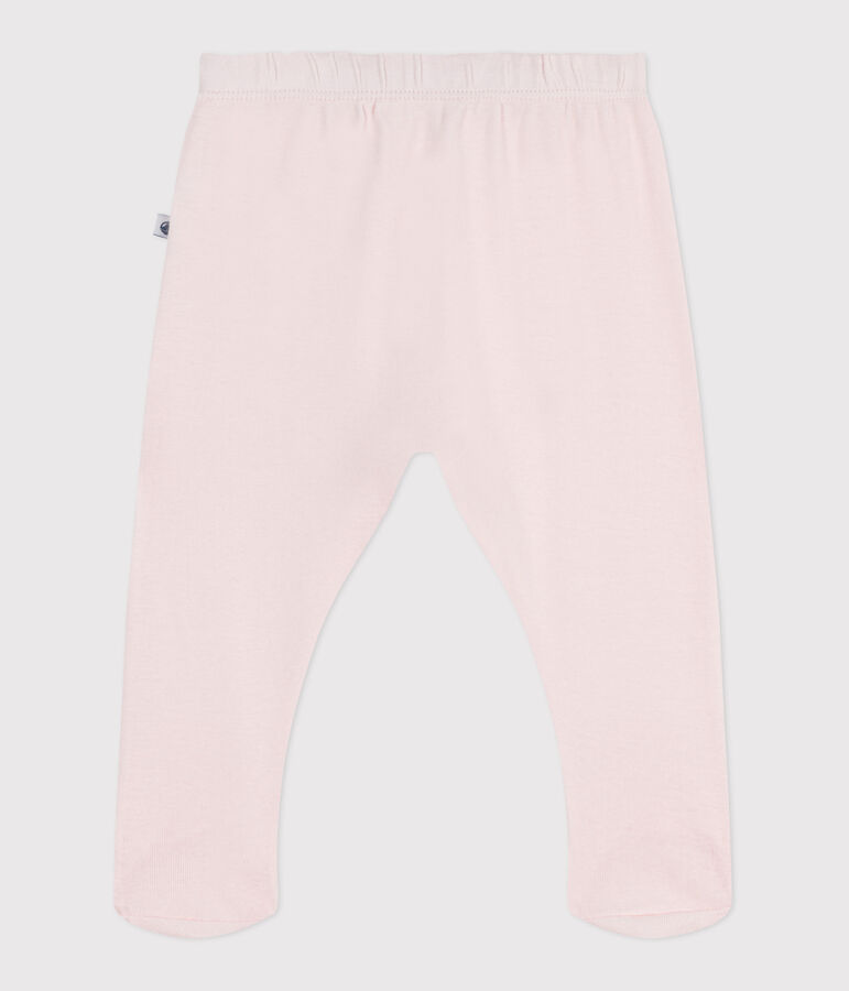 Pantalon &agrave; pied naissance en coton uni rose FLEUR
