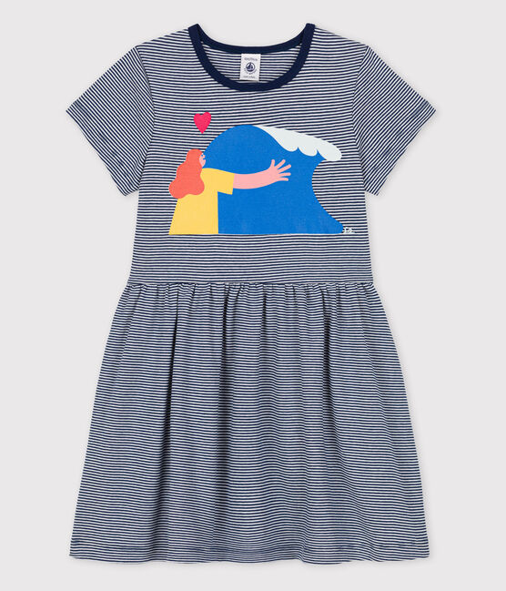 Robe enfant fille Petit Bateau x Water Family bleu MEDIEVAL/blanc MARSHMALLOW
