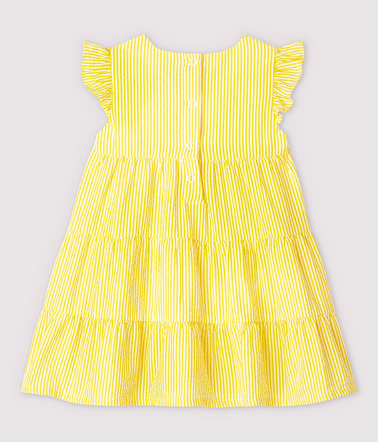 Robe manches courtes en seersucker ray&eacute; b&eacute;b&eacute; fille jaune SHINE/blanc MARSHMALLOW