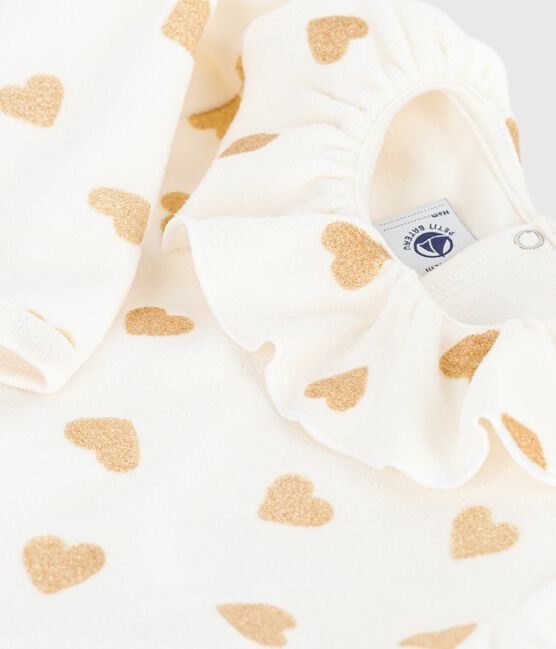 Pyjama bébé en velours ouverture au dos imprimé cœurs dorés MILK/ DORE