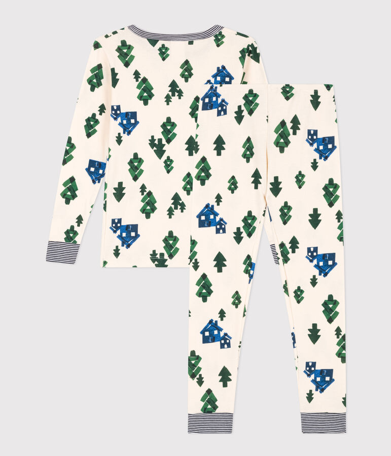 Pyjama ajust&eacute; en coton enfant vert AVALANCHE/blanc MEDIEVAL/ MULTICO