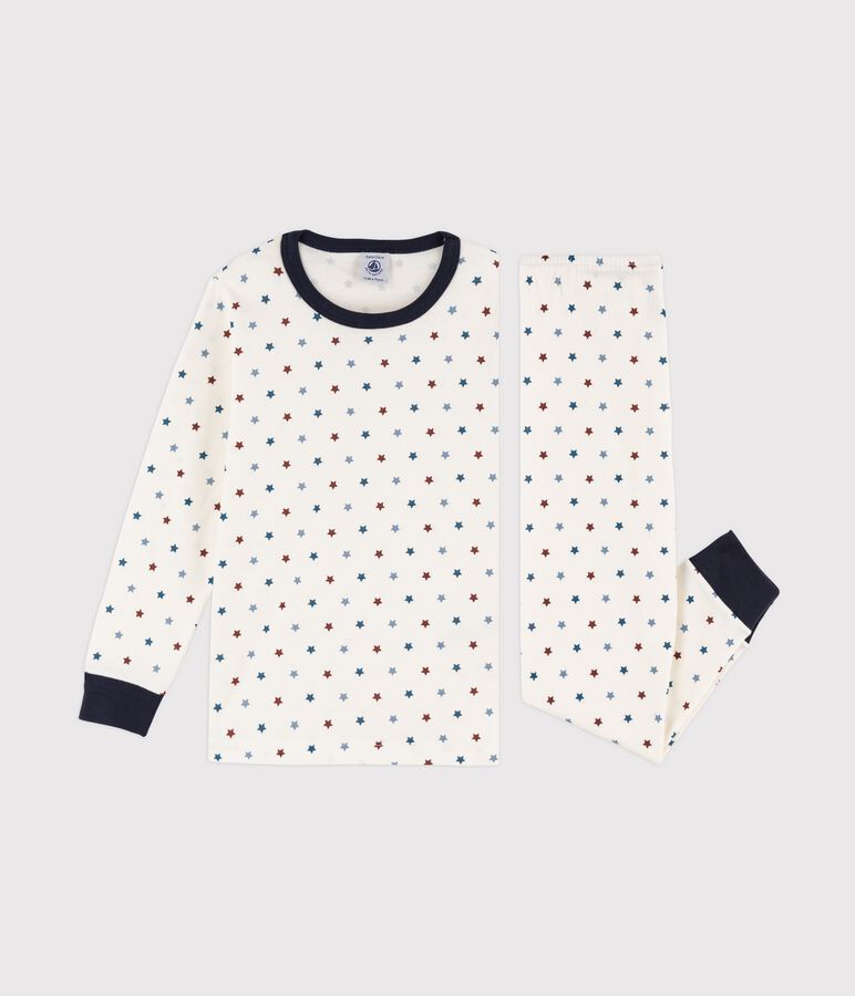 Pyjama petit gar&ccedil;on imprim&eacute; bateaux en c&ocirc;te blanc MARSHMALLOW/blanc MULTICO