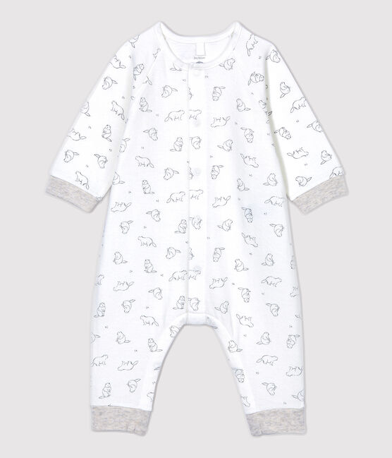 Combinaison longue imprimé marmottes bébé en coton biologique blanc MARSHMALLOW/gris GRIS