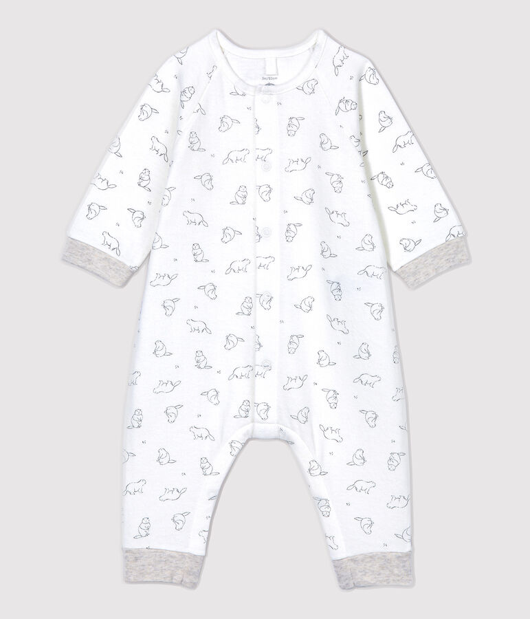 Combinaison longue imprim&eacute; marmottes b&eacute;b&eacute; en coton biologique blanc MARSHMALLOW/gris GRIS