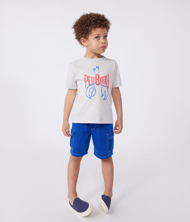 Teeshirt enfant en coton manches courtes imprim&eacute; gris chin&eacute; clair