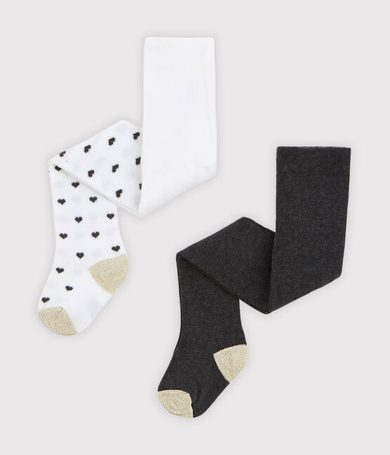 Lot de 2 paires de collants bébé fille blanc MARSHMALLOW/blanc MULTICO