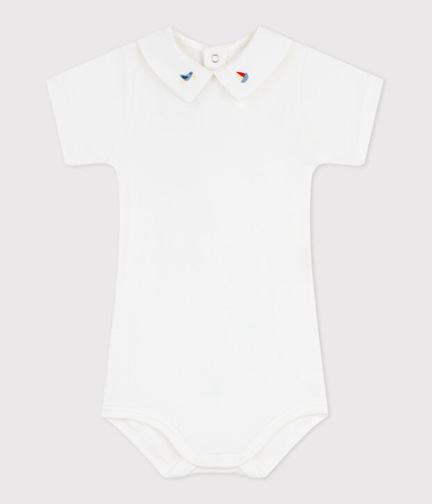 Body b&eacute;b&eacute; en coton &agrave; col brod&eacute;, uni blanc