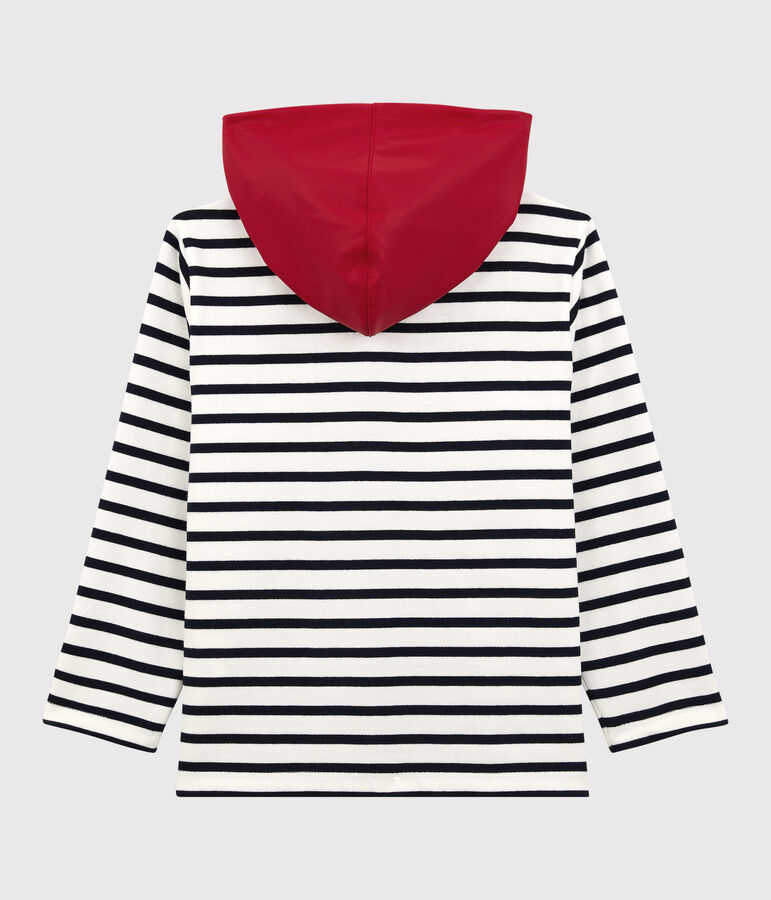 Sweatshirt coton &agrave; capuche enfant fille / gar&ccedil;on blanc MARSHMALLOW/bleu SMOKING