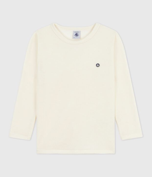 Tee-shirt enfant en laine et coton manches longues uni beige
