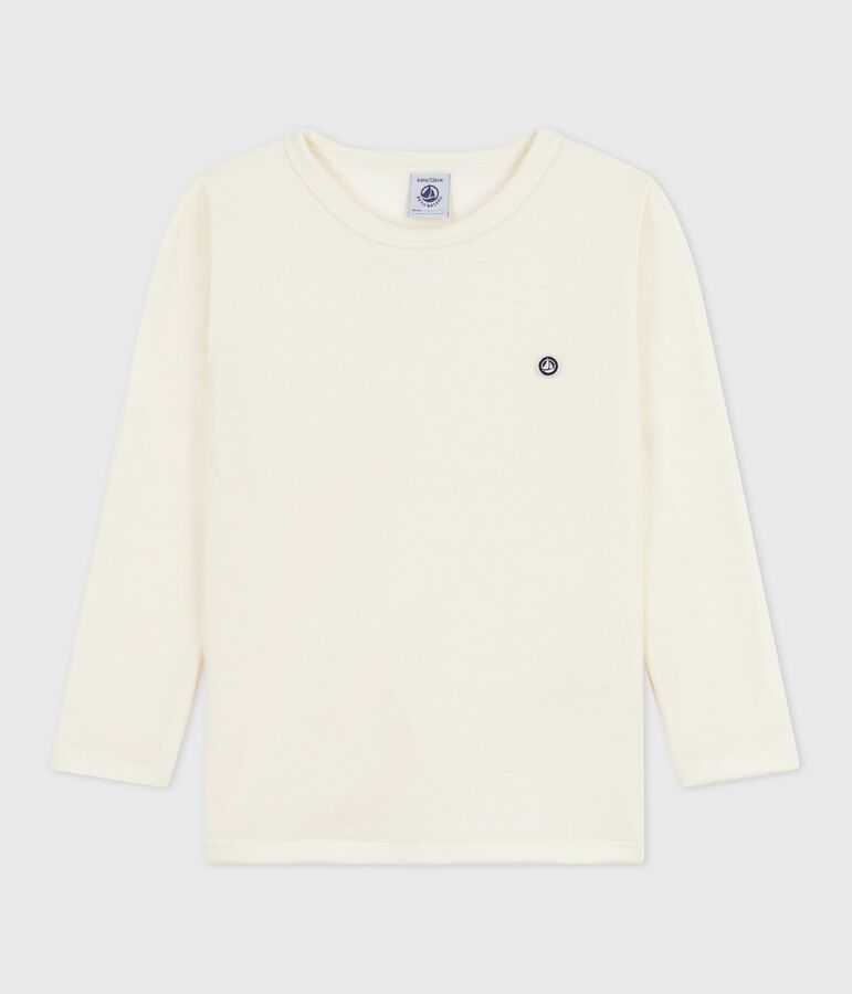 Tee-shirt enfant en laine et coton manches longues uni beige ECRU
