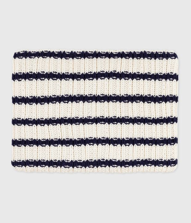 Snood enfant ray&eacute; en tricot doubl&eacute; en polaire bleu/bleu