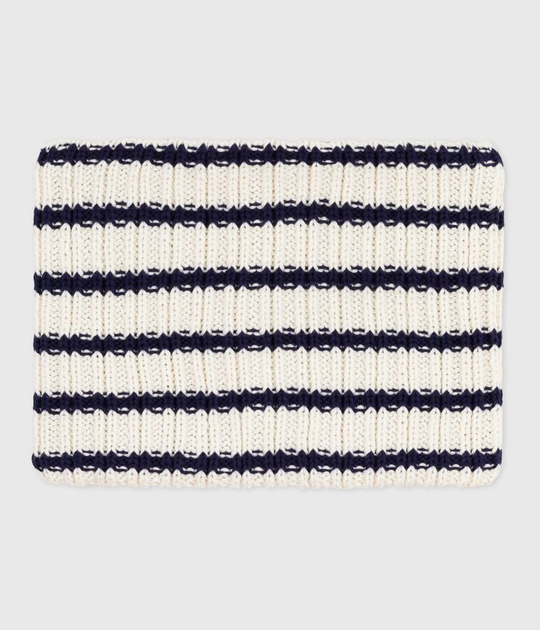 Snood enfant ray&eacute; en tricot doubl&eacute; en polaire bleu/bleu