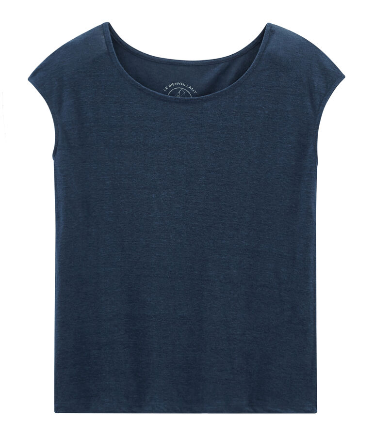 Tee-shirt manches courtes femme en lin bleu