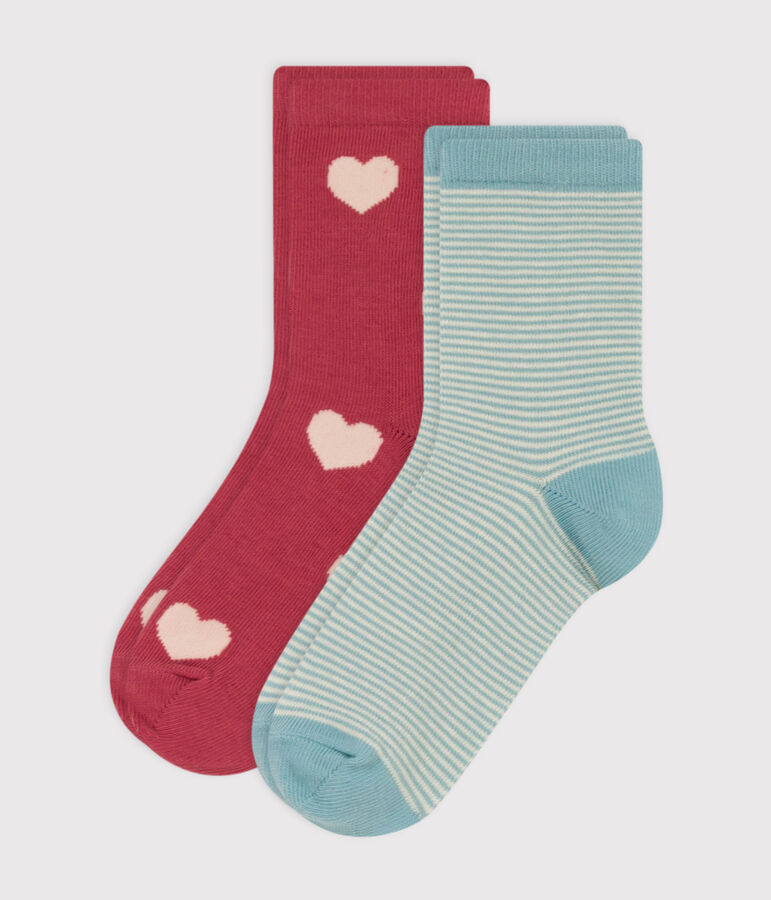 Lot de 2 paires de chaussettes c&oelig;urs en jersey de coton enfants multicouleur
