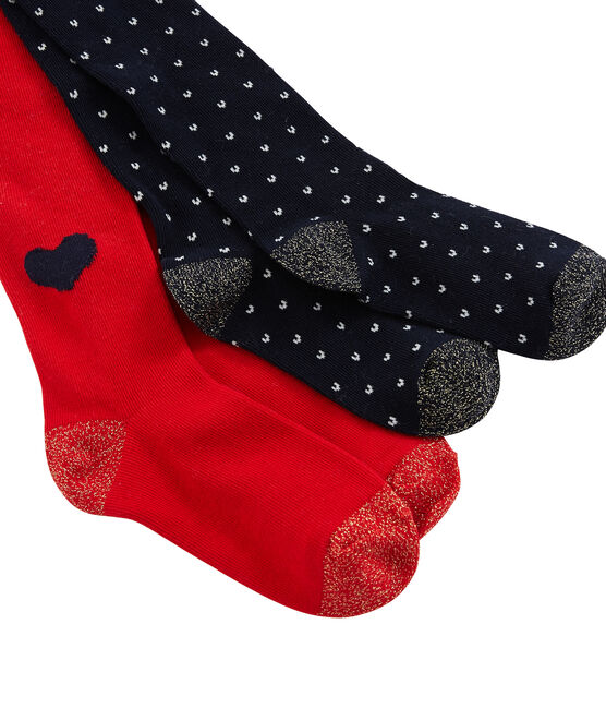 Lot de 2 collants enfant fille bleu SMOKING/rouge TERKUIT
