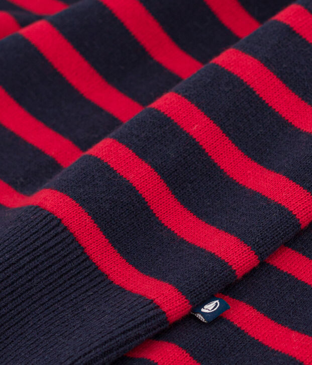 Pull marin en laine et coton enfant fille / gar&ccedil;on bleu/rouge