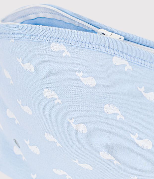 Pochette b&eacute;b&eacute; en coton imprim&eacute; baleines bleu/blanc