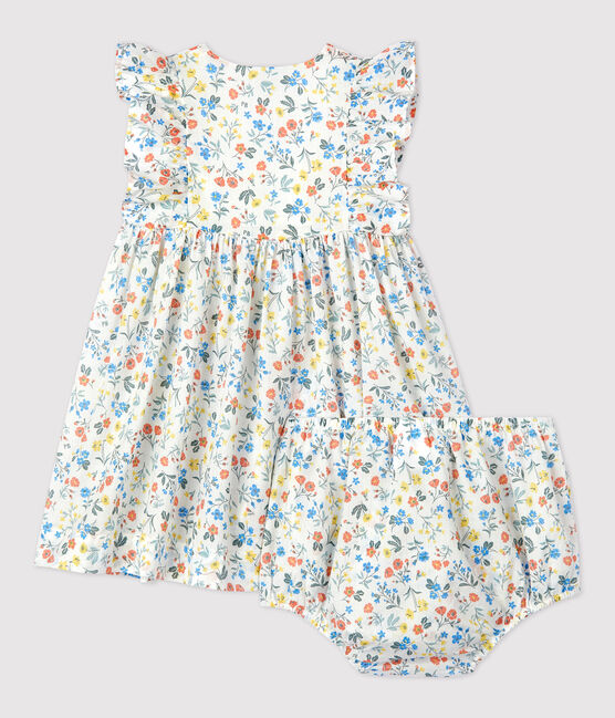 Robe et bloomer imprimés fleuri en popeline bébé blanc MARSHMALLOW/blanc MULTICO