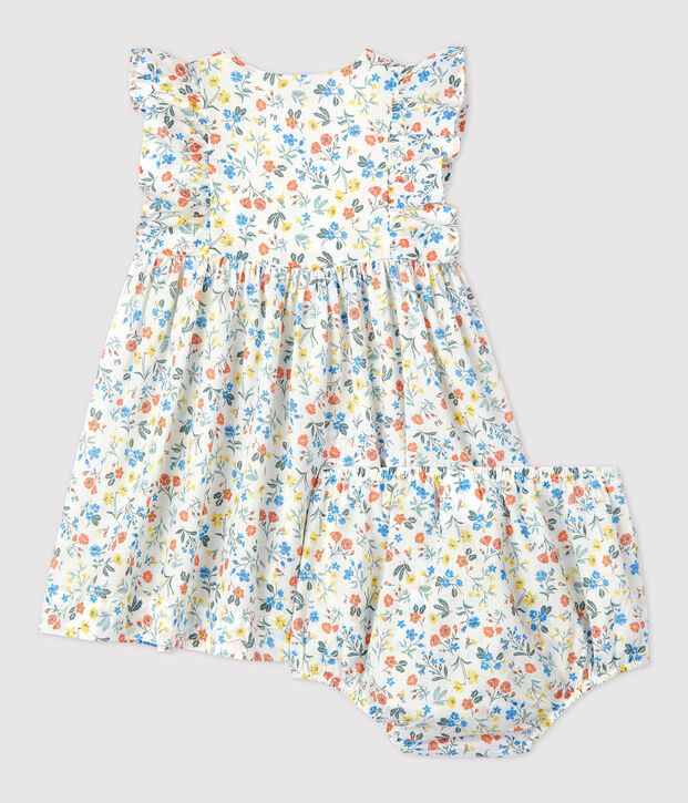 Robe et bloomer imprim&eacute;s fleuri en popeline b&eacute;b&eacute; blanc/multicouleur