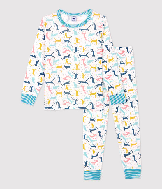 Pyjama imprimé chats en coton et lyocell enfant blanc MARSHMALLOW/blanc MULTICO