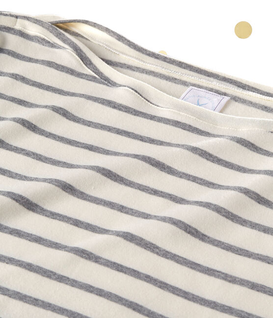 Body à manches longues femme. Petit bateau x Marie-Agnès Gillot beige COQUILLE/gris SUBWAY