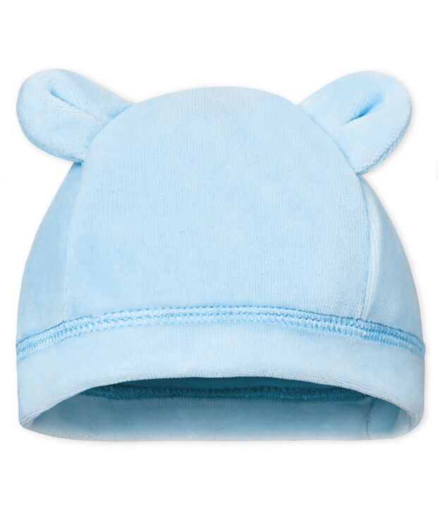 Bonnet naissance b&eacute;b&eacute; mixte velours bleu clair