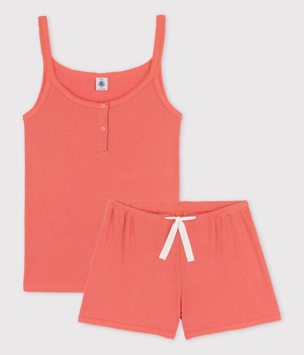 Pyjacourt uni papaye fille en coton lyocell rose