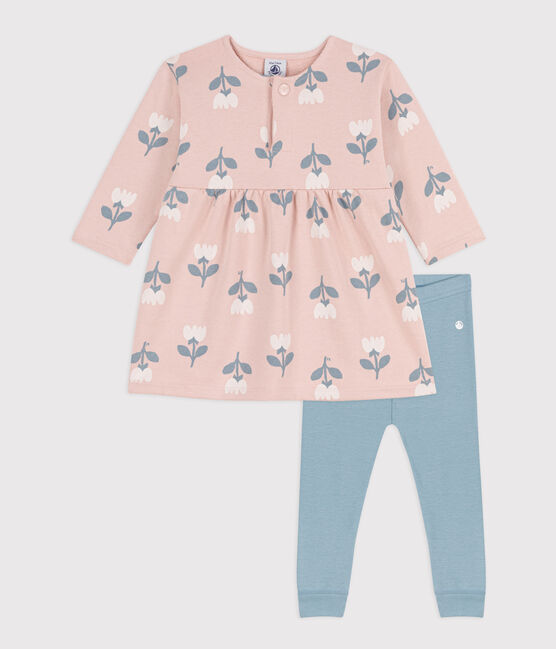 Robe bébé en molleton imprimé avec legging rose SALINE/blanc MULTICO