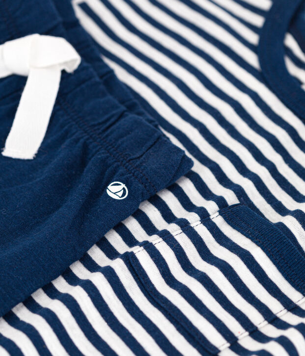 Ensemble b&eacute;b&eacute; en jersey flamm&eacute; et coton bleu/blanc