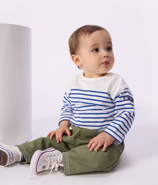 Tee-shirt marini&egrave;re b&eacute;b&eacute; en coton manches longues blanc/bleu