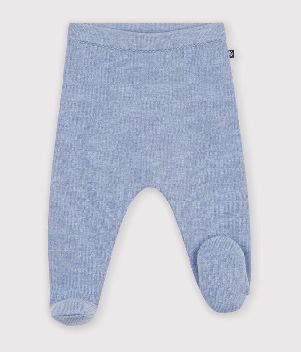 Pantalon b&eacute;b&eacute; en tricot laine et coton uni bleu clair