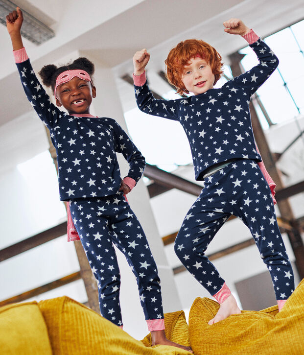 Pyjama d&eacute;guisement avec un masque phosphorescent en coton enfant bleu/blanc
