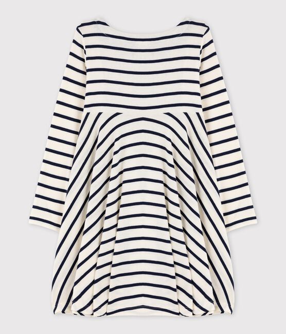 Robe manches longues enfant fille beige COQUILLE/bleu SMOKING CN