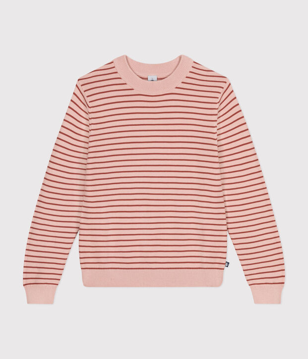 Pull ray&eacute; en coton femme rose/marron