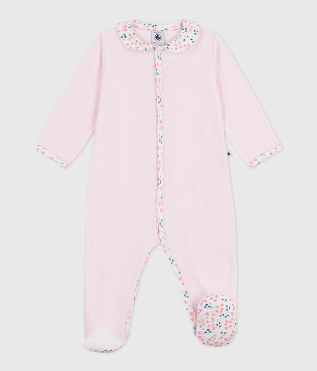 Pyjama b&eacute;b&eacute; en velours uni &agrave; col rose clair