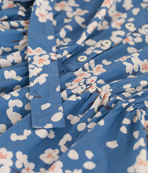 Robe imprim&eacute;e sans manche en popeline enfant fille bleu/multicouleur