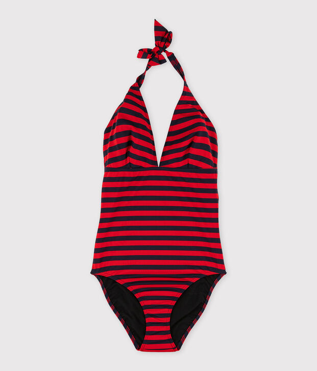 Maillot de bain 1 pi&egrave;ce reycl&eacute; Femme bleu/rouge