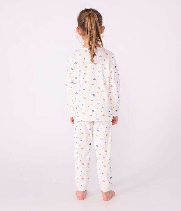 Pyjama enfant en velours imprim&eacute; c&oelig;urs blanc/multicouleur