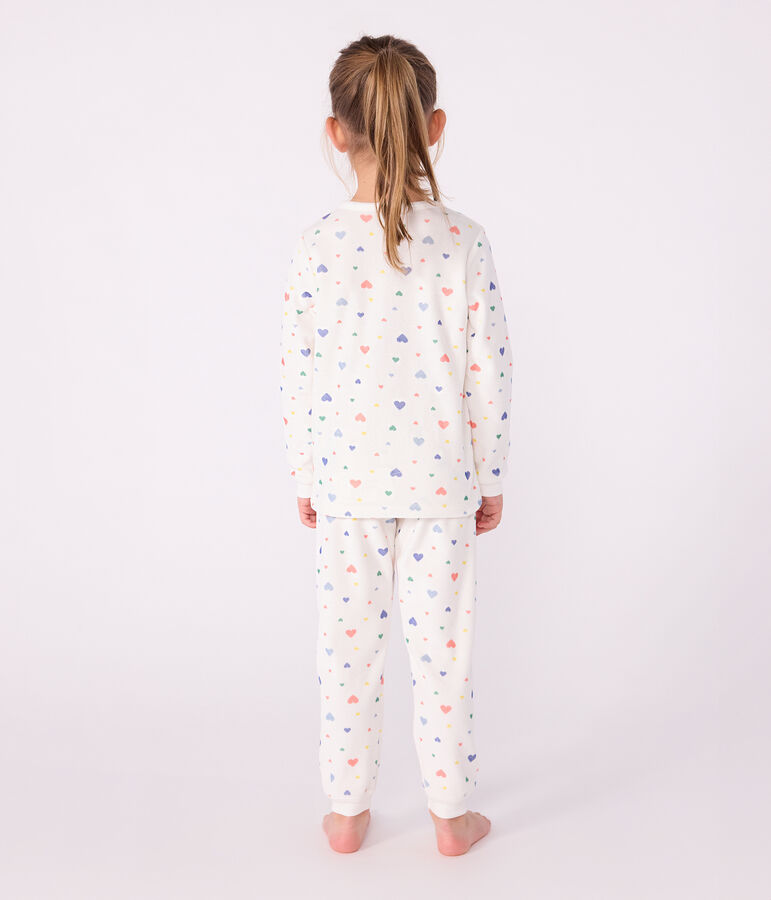 Pyjama enfant en velours imprim&eacute; c&oelig;urs blanc MARSHMALLOW/blanc MULTICO