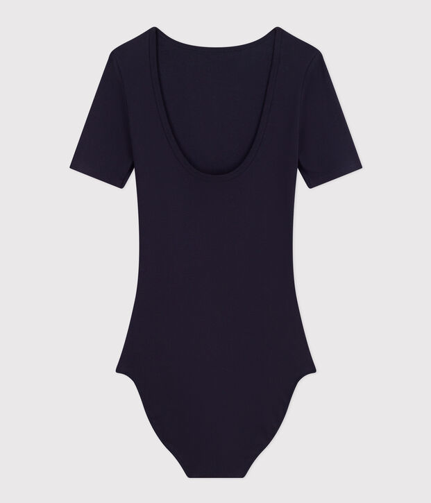 Body en coton et &eacute;lasthanne femme bleu marine