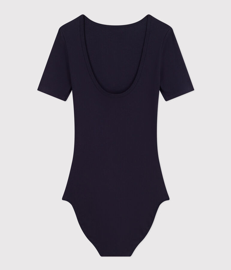 Body en coton et &eacute;lasthanne femme bleu SMOKING