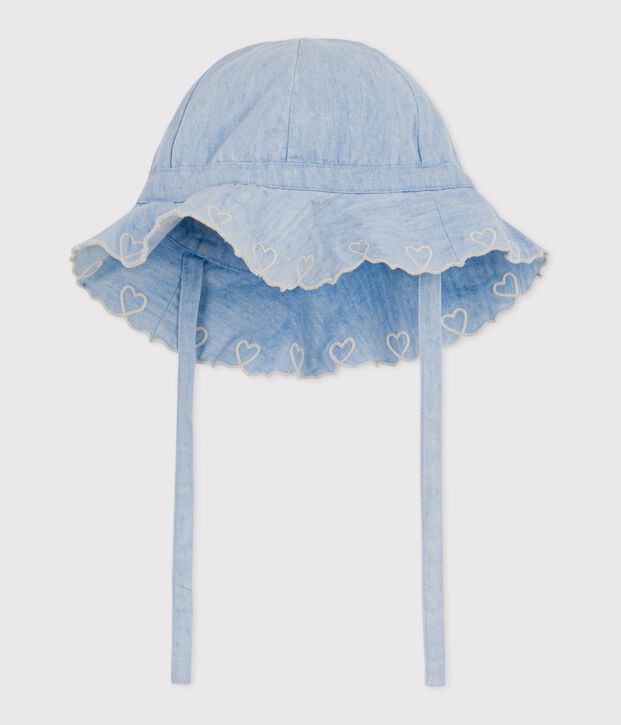 Capeline b&eacute;b&eacute; fille en chambray bleu