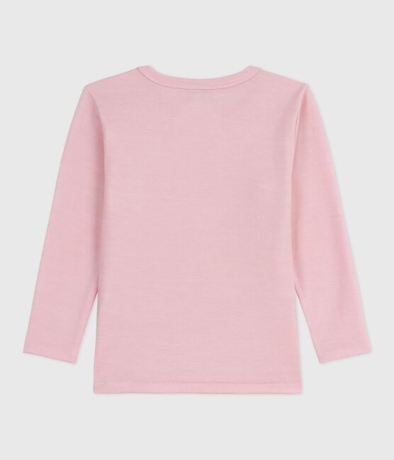 Tee-shirt enfant en laine et coton manches longues uni rose JOLI