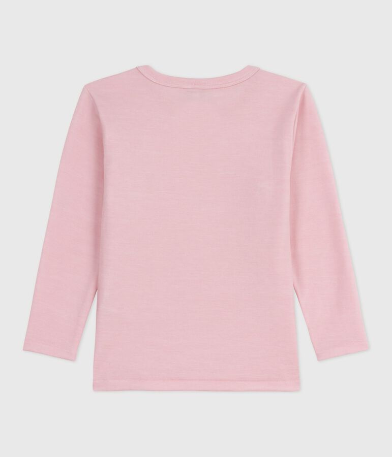 Tee-shirt enfant en laine et coton manches longues uni rose JOLI